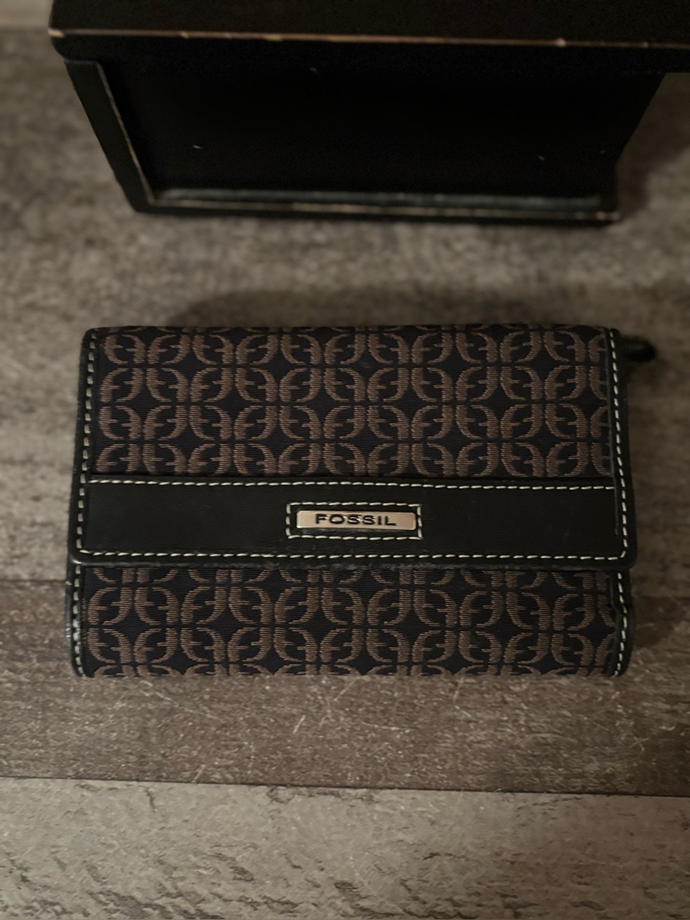 Fossil Brown Monogram Wallet with Black Trim